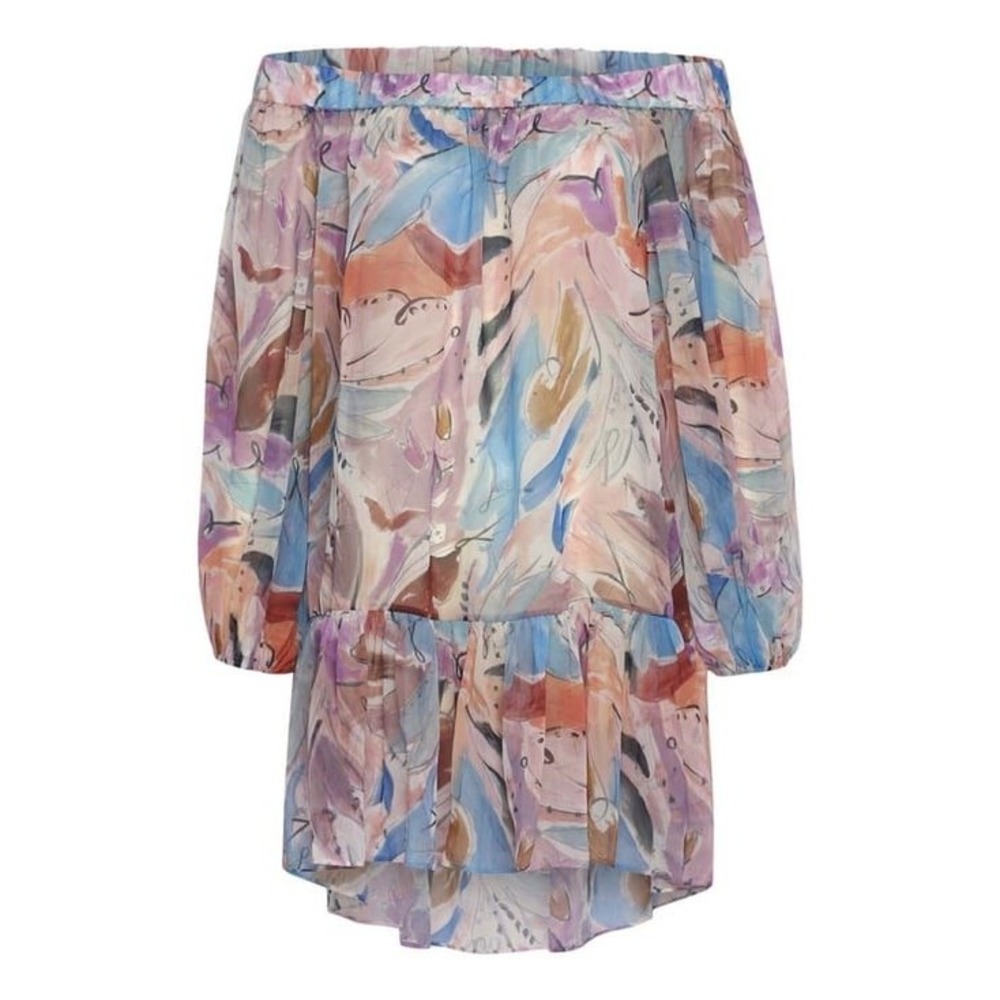Ted Baker Off Shoulder Cover Up L Abstract Boho Watercolor Tiered Sheer Dress